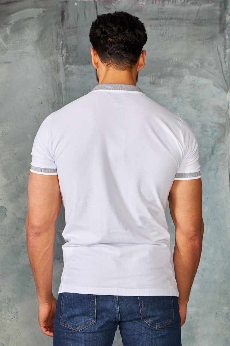 Polo blanc col mao à rayures