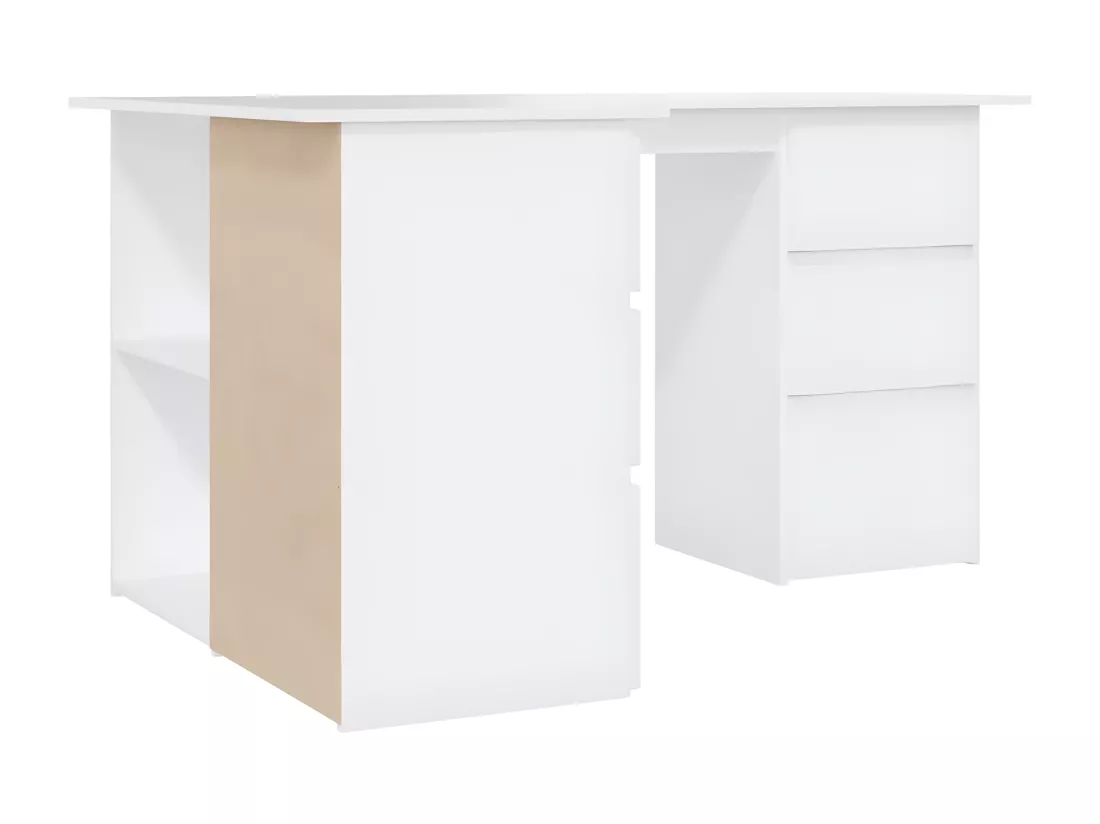 Bureau d'angle Blanc 145x100x76 cm Bois d'ingénierie