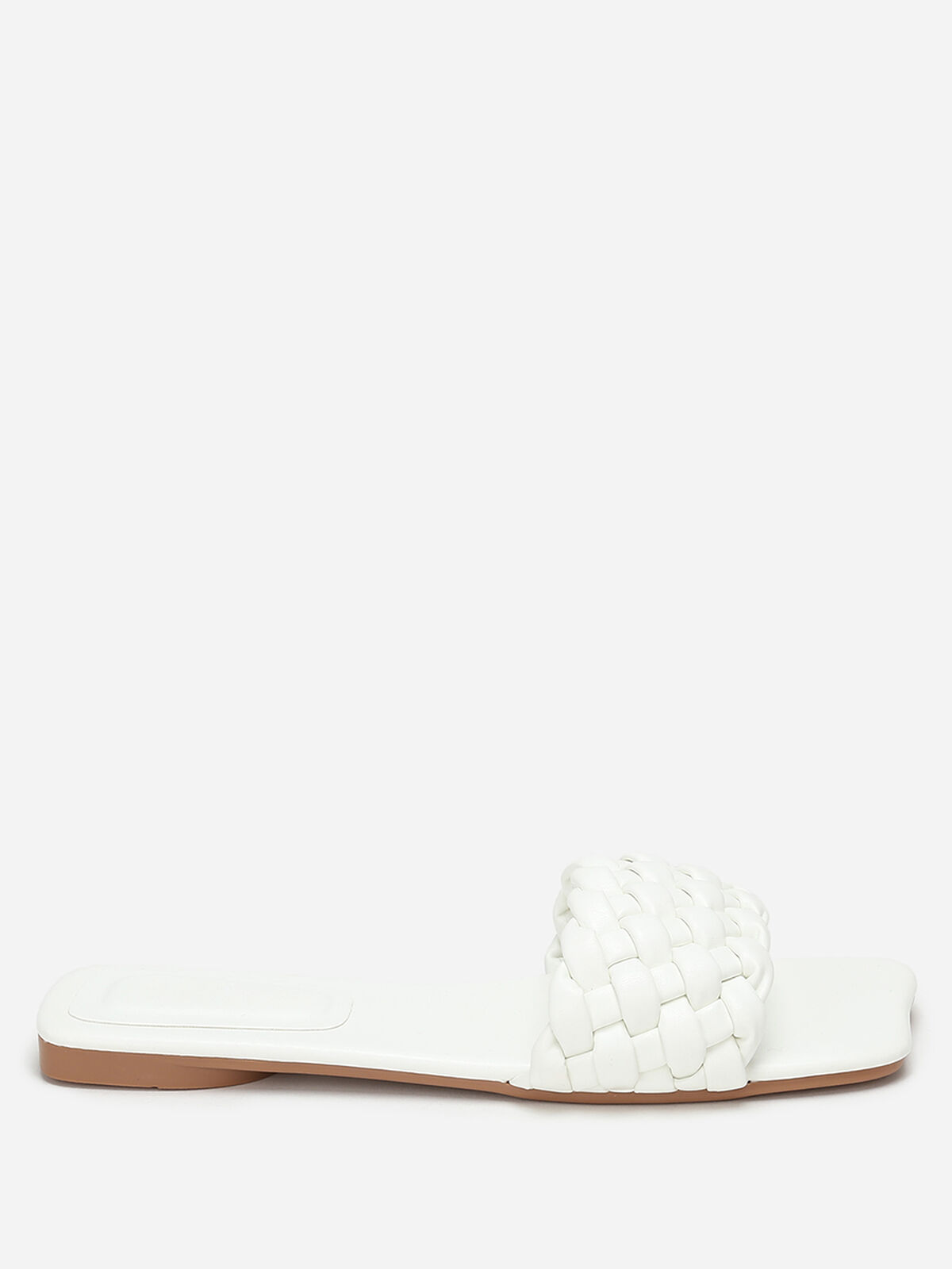Mules plates carrées à bride tressée- Blanc