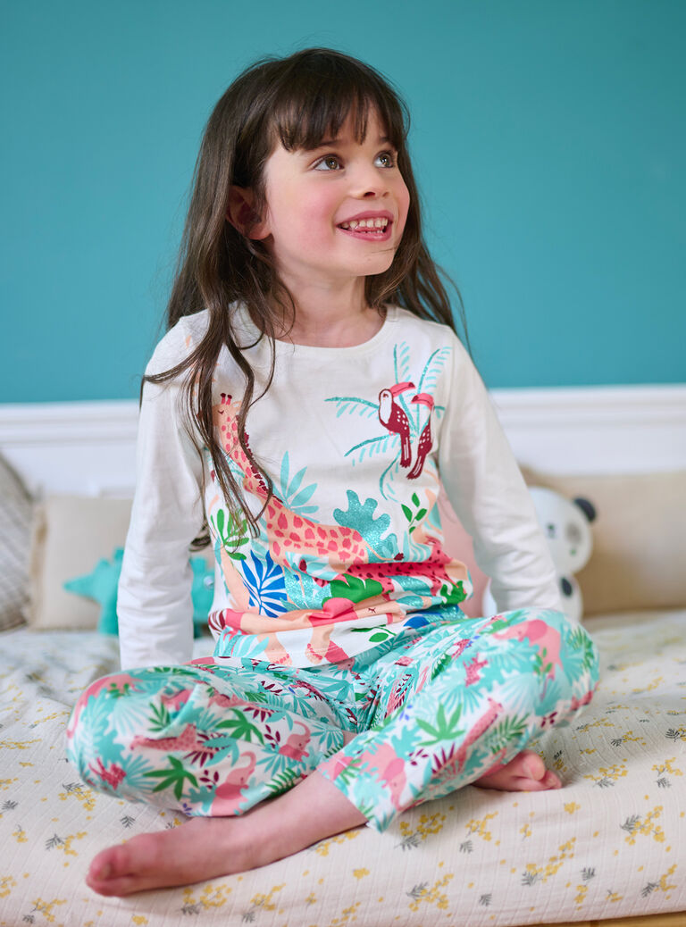 Pyjama écru à imprimé animalier fille