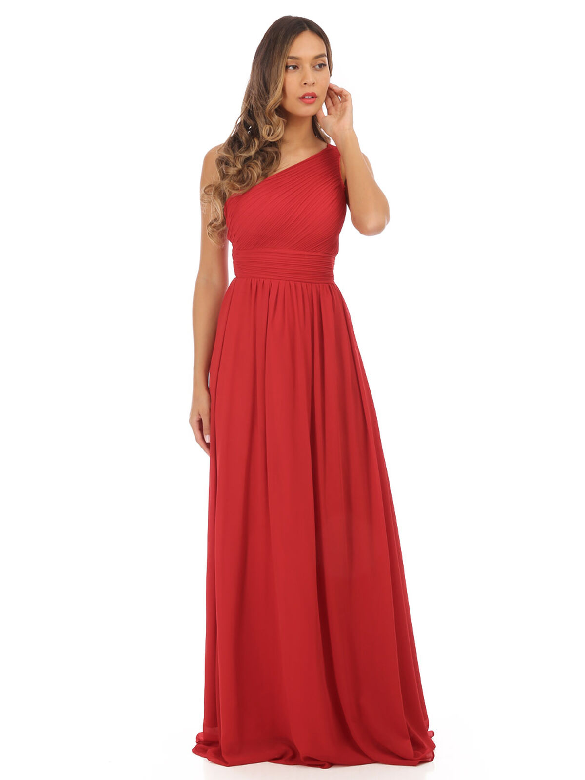 Robe longue drapée one shoulder- Rouge