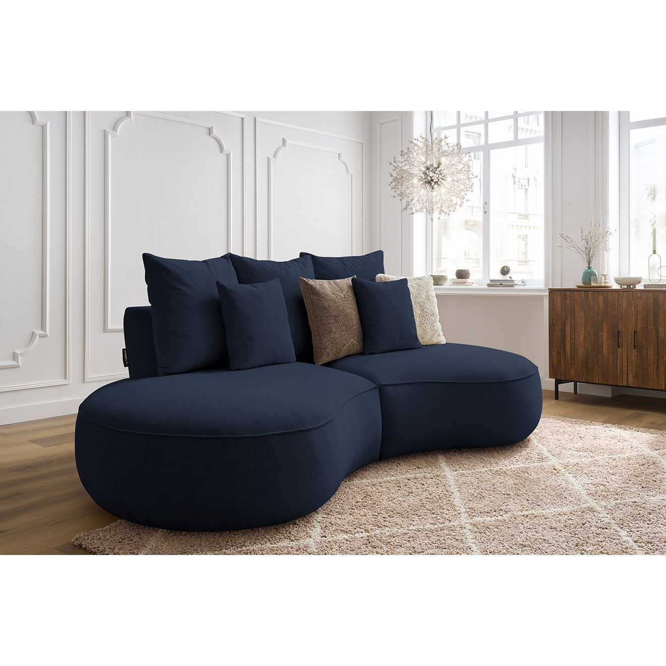 Bobochic Canapé droit fixe 3 places saint-germain tissu texturé bleu foncé - 260x145x92 cm