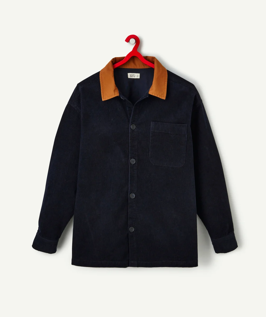 BLAZER EN VELOURS CÔTELÉ GARÇON BLEU FONCÉ ET CAMEL