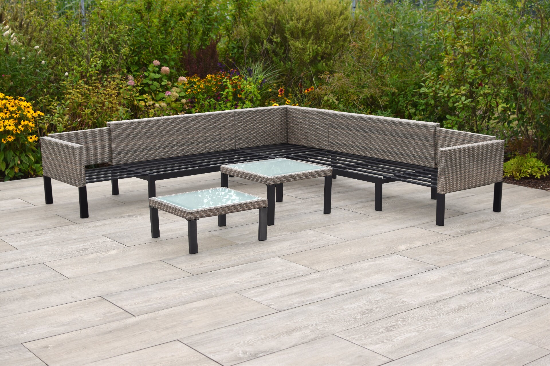 Merxx Lounge Set Amantea | Ecksofa doppelt ausziehbar, zwei Tische, Sitzkissen