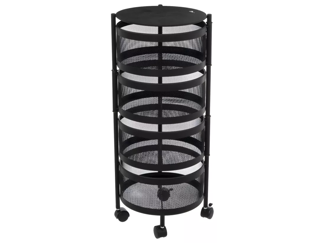 Resserre de cuisine 4 Paniers rotatifs sur roues en Métal Noir H 76 cm