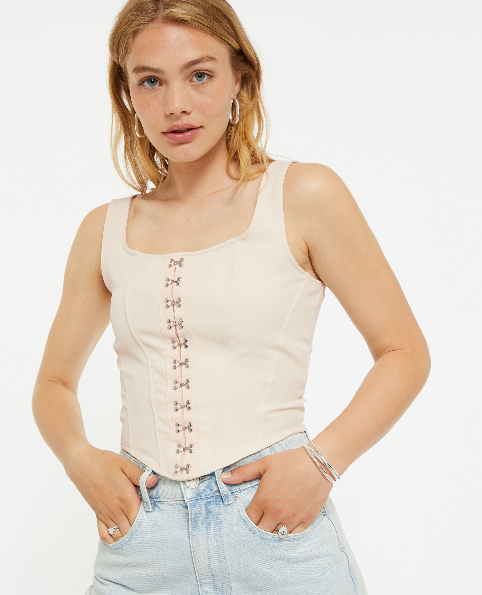 Top à bretelles façon corset - Beige