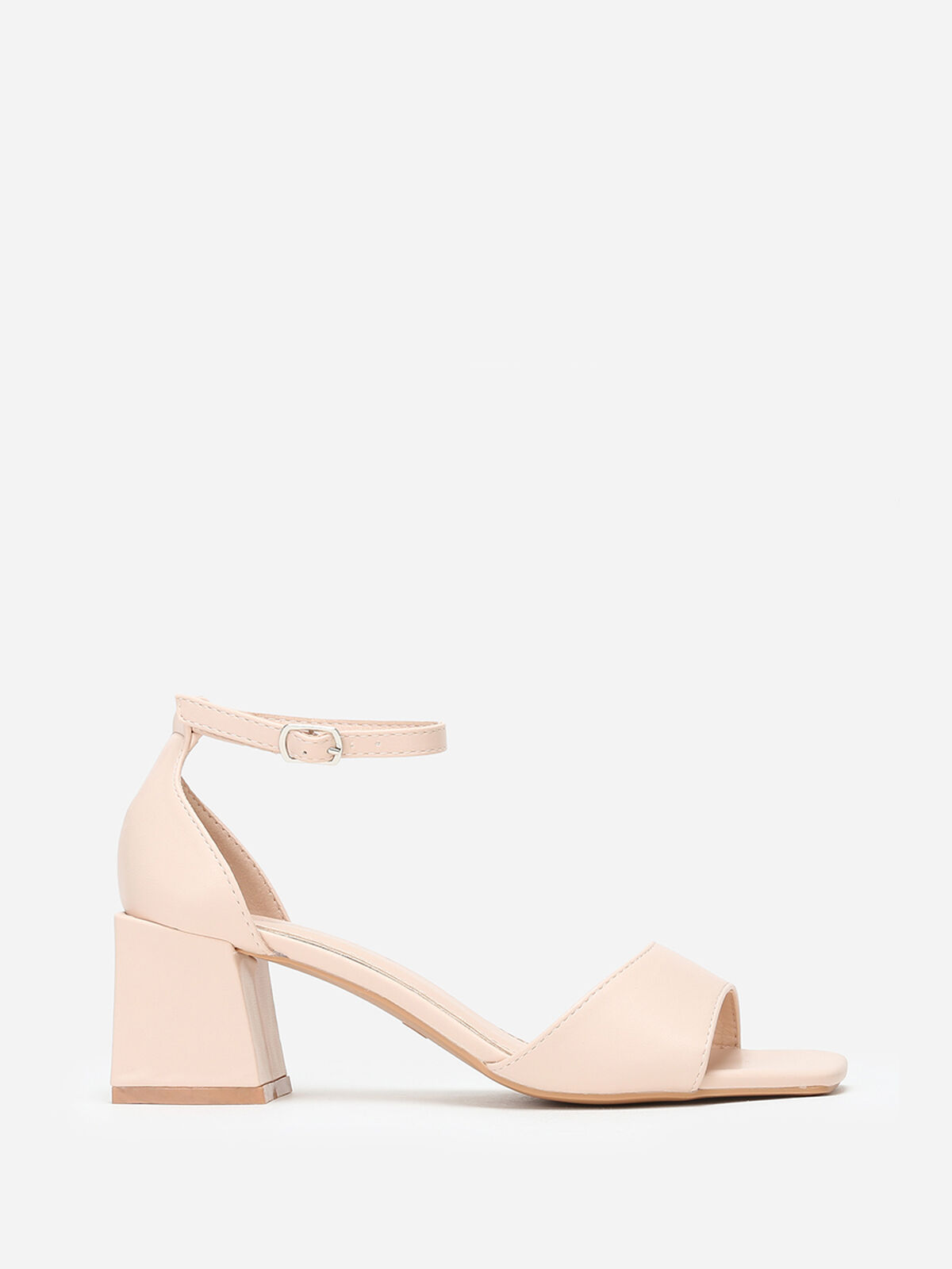 Sandales en simili à talon bloc- Beige