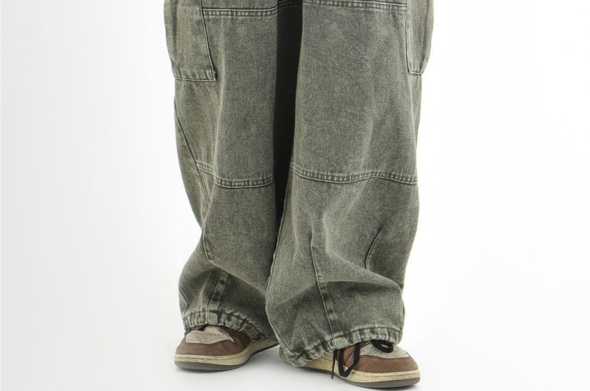 INStudio - Jeans met wijde pijpen en trekkoord en hoge taille