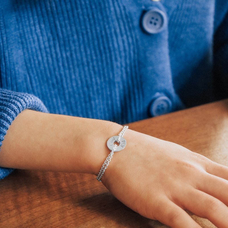 Bracelet chaine mini jeton argent 925 enfant - gravure COOL KID