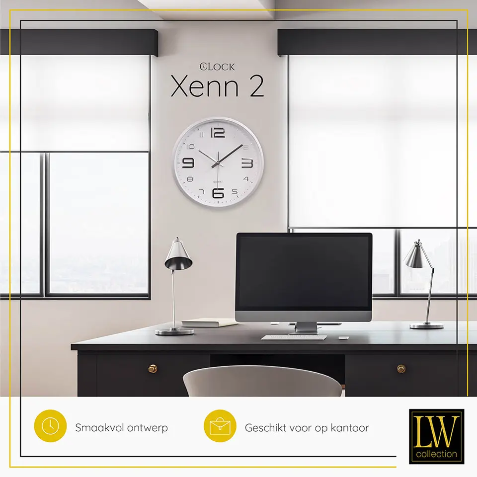 LW Collection Keukenklok Xenn2 zilver wit 30cm