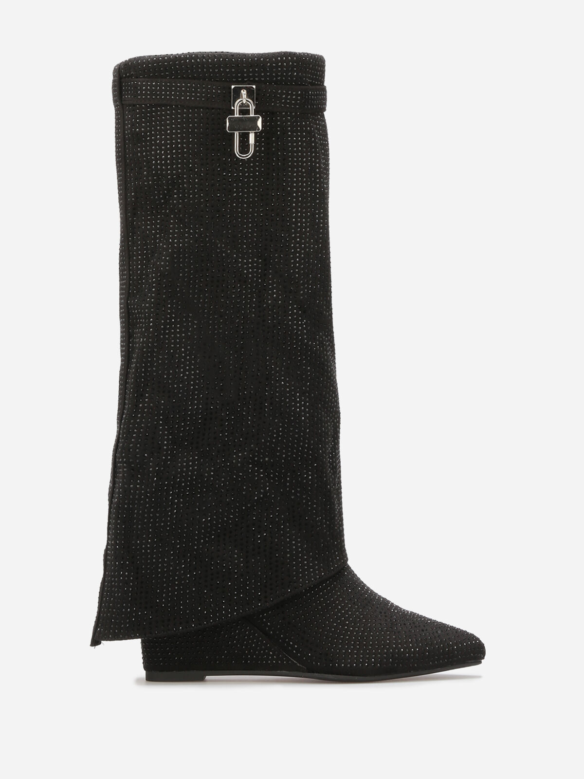 Bottes compensées à rabat et strass- Noir