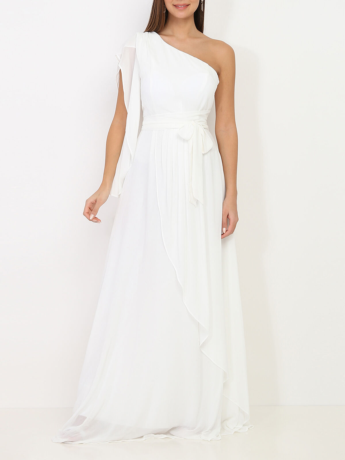 Robe portefeuille à manche asymétrique- Blanc