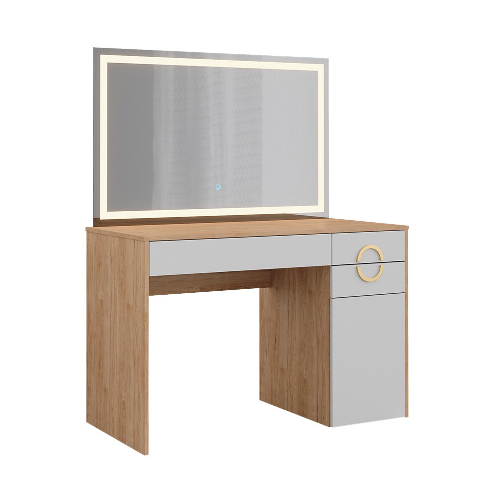 Vicco Schminktisch Adela Natural Rockford Hickory Weiß 115 x 76 cm LED-Spiegel