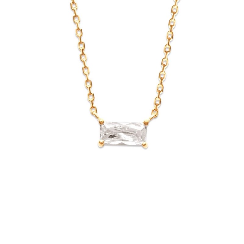 Collier rectangle d'oxyde de zirconium Plaqué OR 750 3 microns