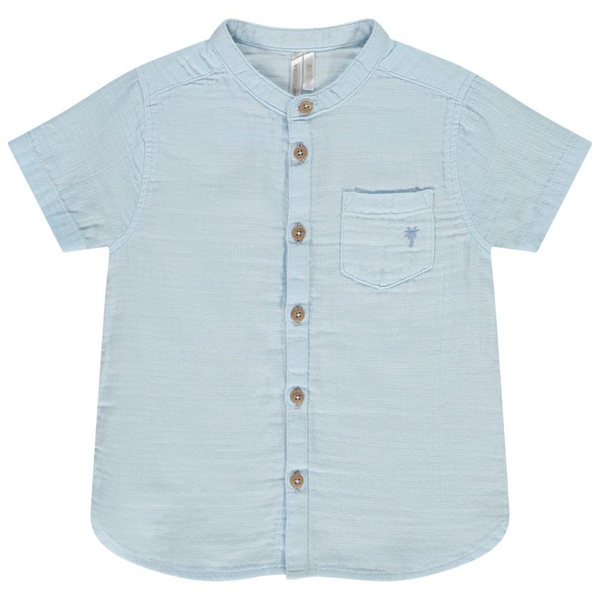 Chemise manches courtes à palmier brodé pour bébé garçon - Bleu