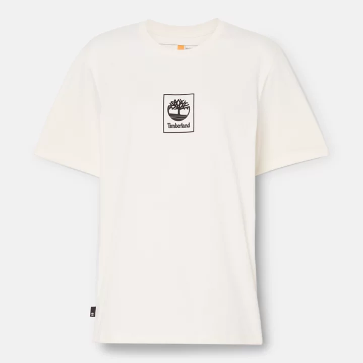 Camiseta feminina Stack Logo na cor branca.