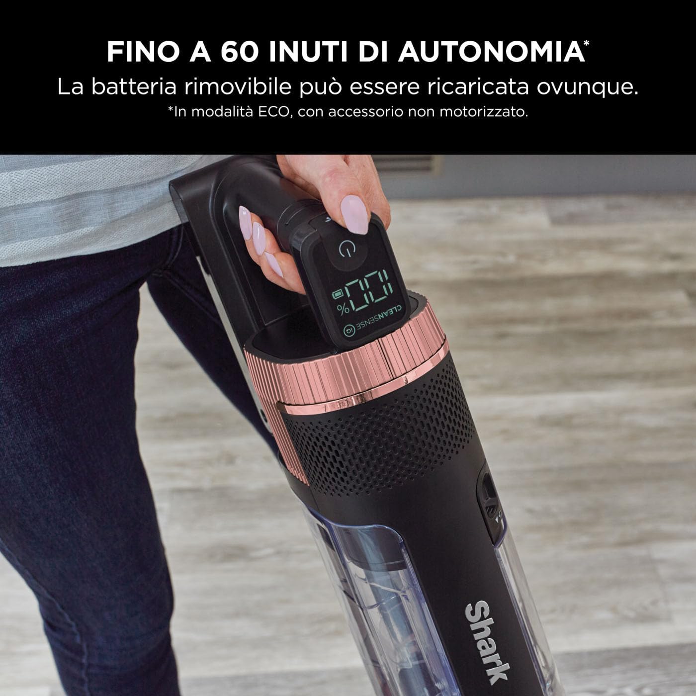 Shark Stratos kabelloser Akku-Staubsauger, PowerFins Plus, 60 Min Laufzeit, Anti-Hair-Wrap- & CleanSense IQ-Staubsauger kabellos, Fugen- & Multi-Oberflächen-Aufsätzen, Roségold/Anthrazit, IZ400EU