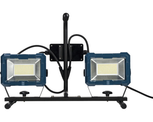 LUMAK PRO LED Statief Dubbele Spot IP54 2x 50W 2x 8250 lm daglichtwit Stroomkabel 3G1,5 mm² H07RN-F 5,0 m met stekker 2x USB-uitgang 1x aansluiting