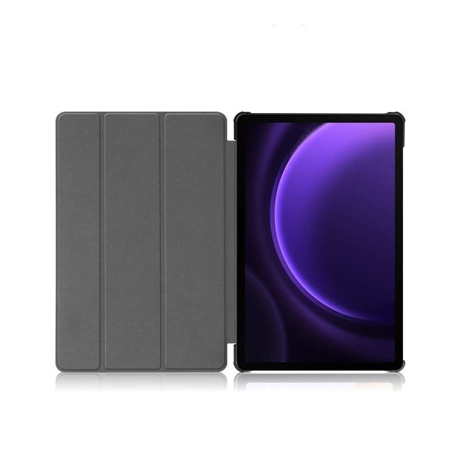 Samsung Galaxy Tab S10 FE / Tab S9 FE Flipcase Hülle Ledertasche mit Aufstellfunktion Litchi Look   S-Pen Halterung - Schwarz
