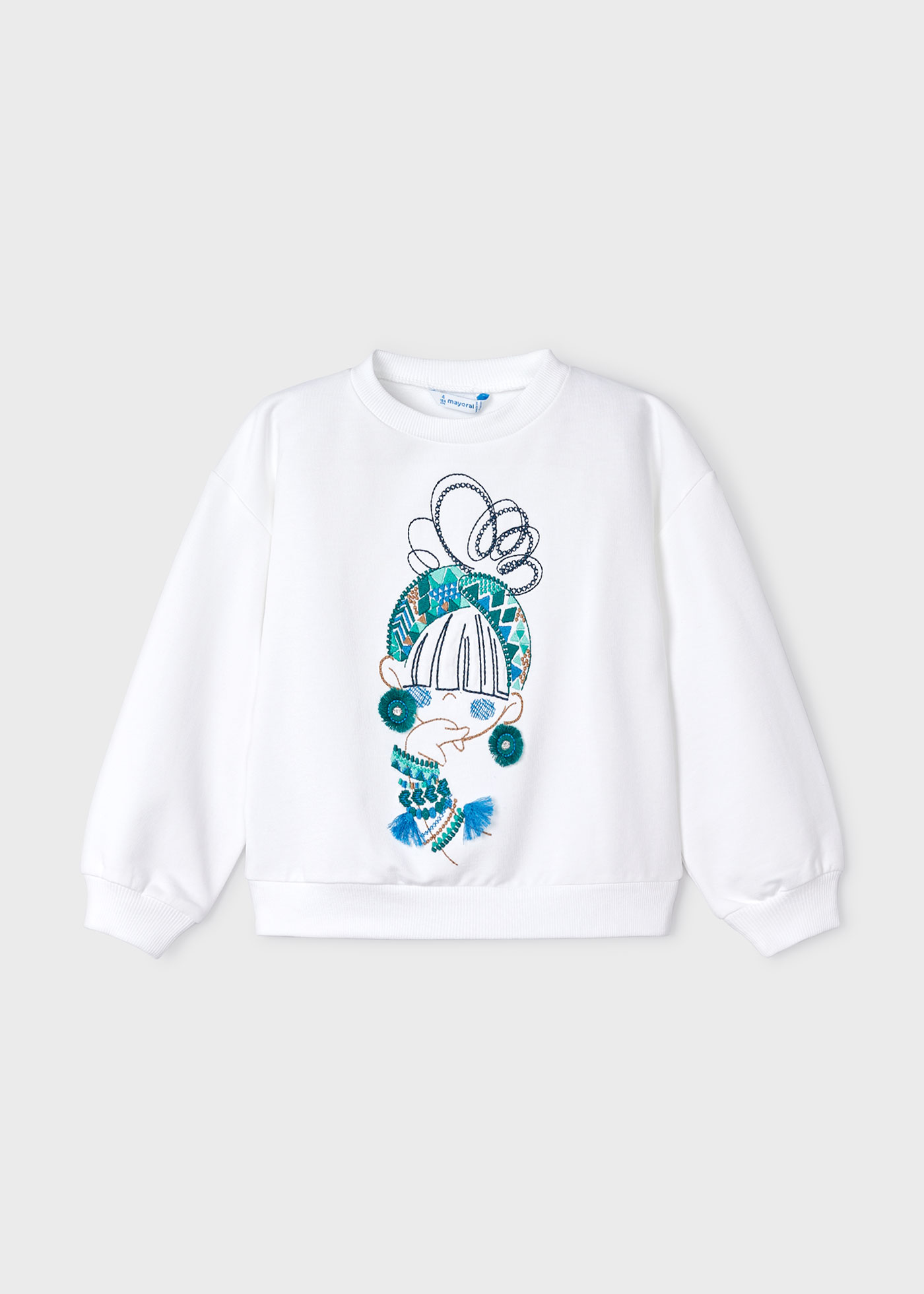 Moletom feminino bordado Better Cotton, cor off-white