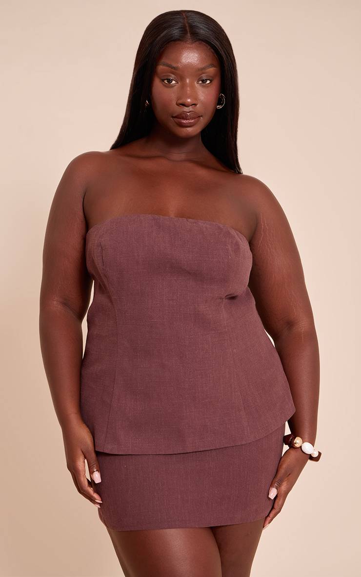 Deep Chocolate Jupe Courte Évasée En Lin Premium Grande Taille - Ensemble Coordonné
