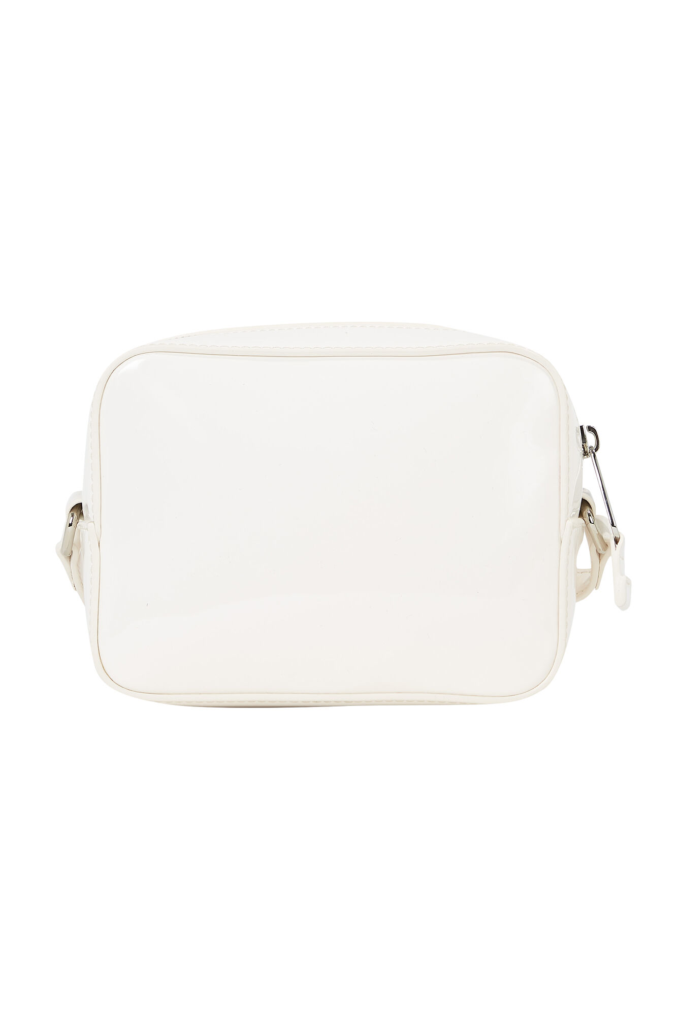 Bolsa feminina Tommy Jeans em couro envernizado com alça ajustável e zíper.