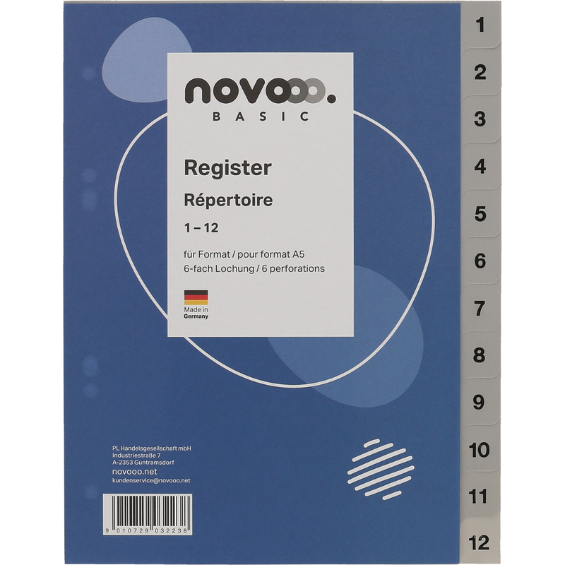 novooo Register Basic, grau, A5, 1-12