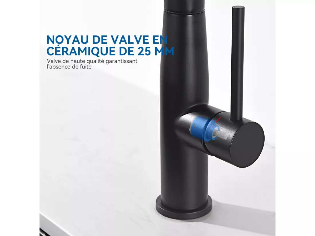 2PCS AURALUM MAX Robinet Cuisine, Mitigeur d'Évier Inox avec Douchette Extractible,2 Modes Jets Eau Froide/Chaude Rotatif à 360° ,Bec en Forme L,Noir