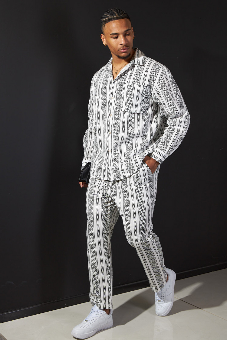 Ensemble 2 pièces chemise + pantalon blanc et noir