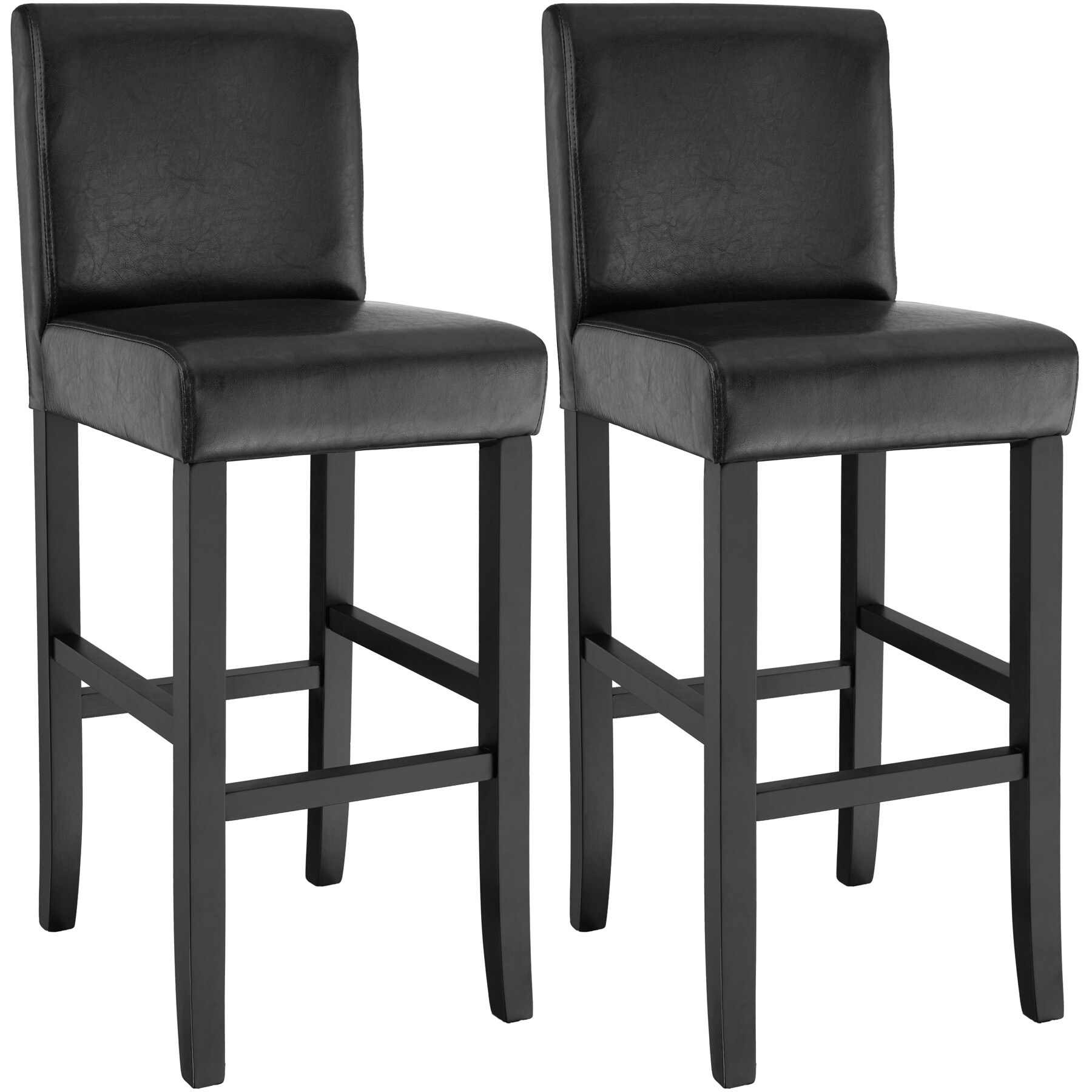 tectake® 2er Set Barhocker, gepolstert mit Rückenlehne, Stuhlbeine aus Massivholz, Sitzhöhe 76 cm