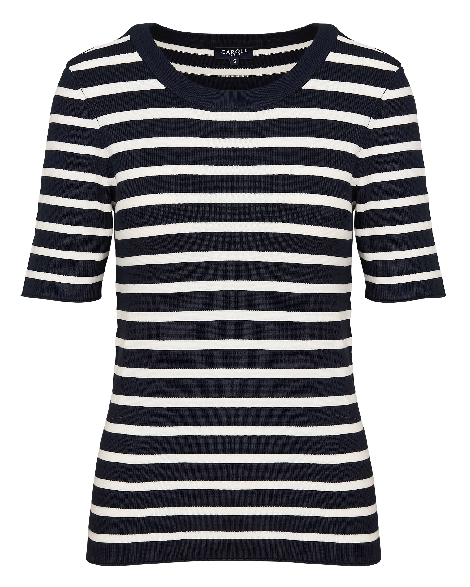 MARTIN - Pull droit col rond rayé en maille mélangée | Blanc