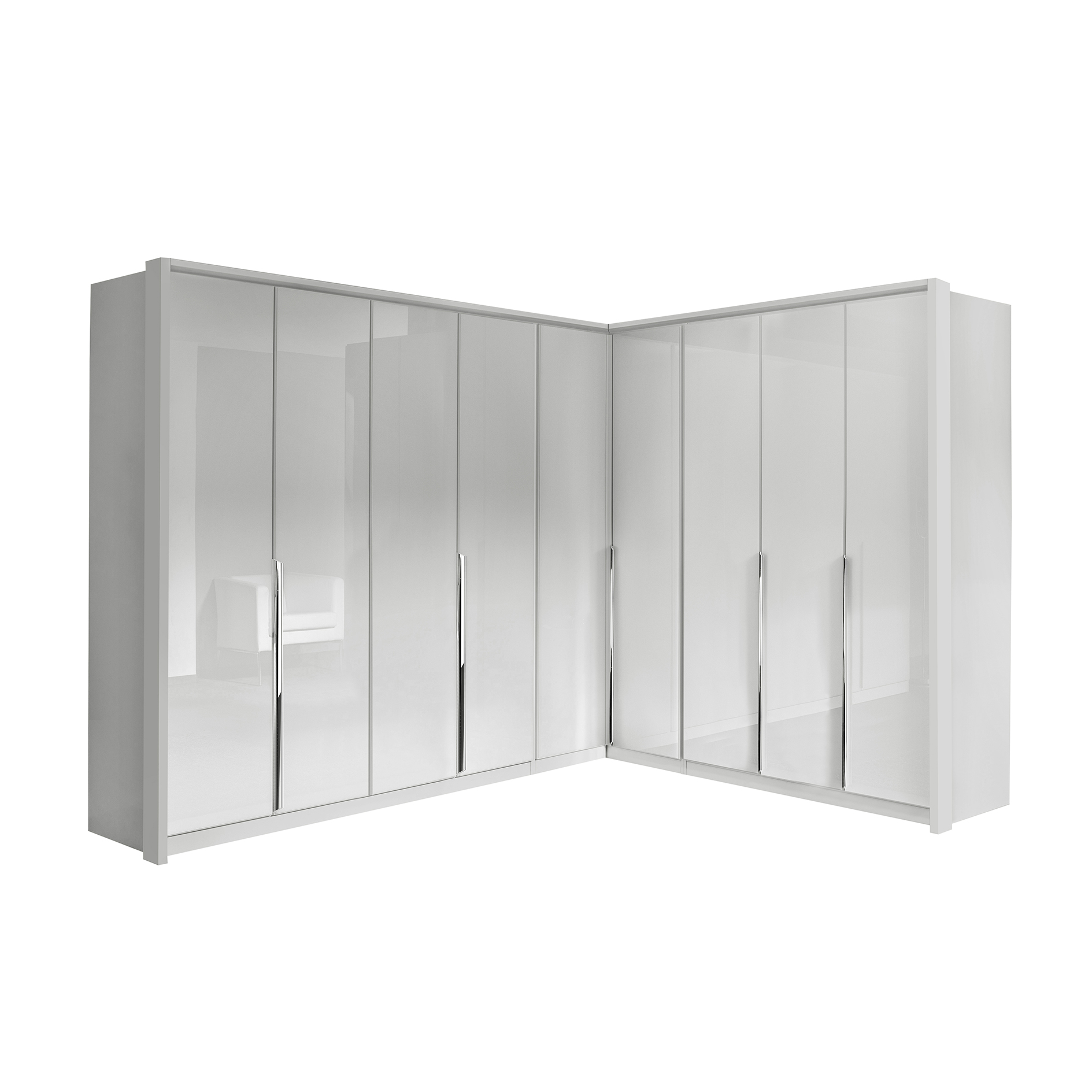 Drehtürenschrank - seidengrau - Glasfronten - 4-türig - 181x229 cm