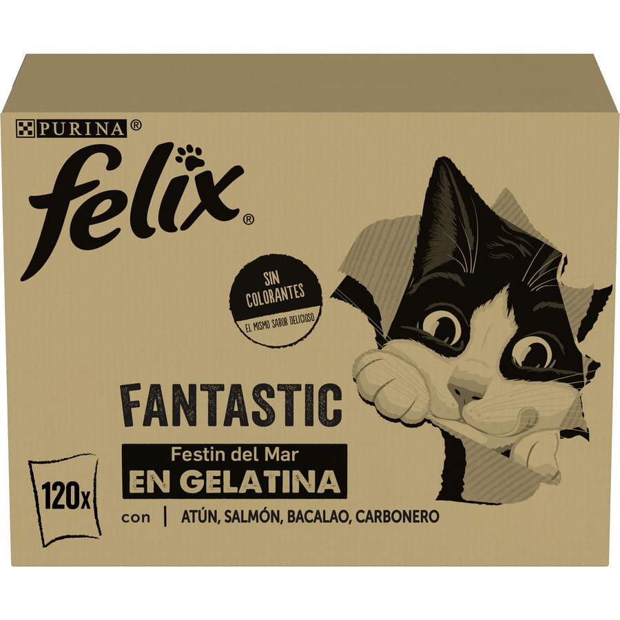 Felix Fantastic Selection de Sachês de Peixe em Gelatina para Gatos - Pacote com 120 unidades