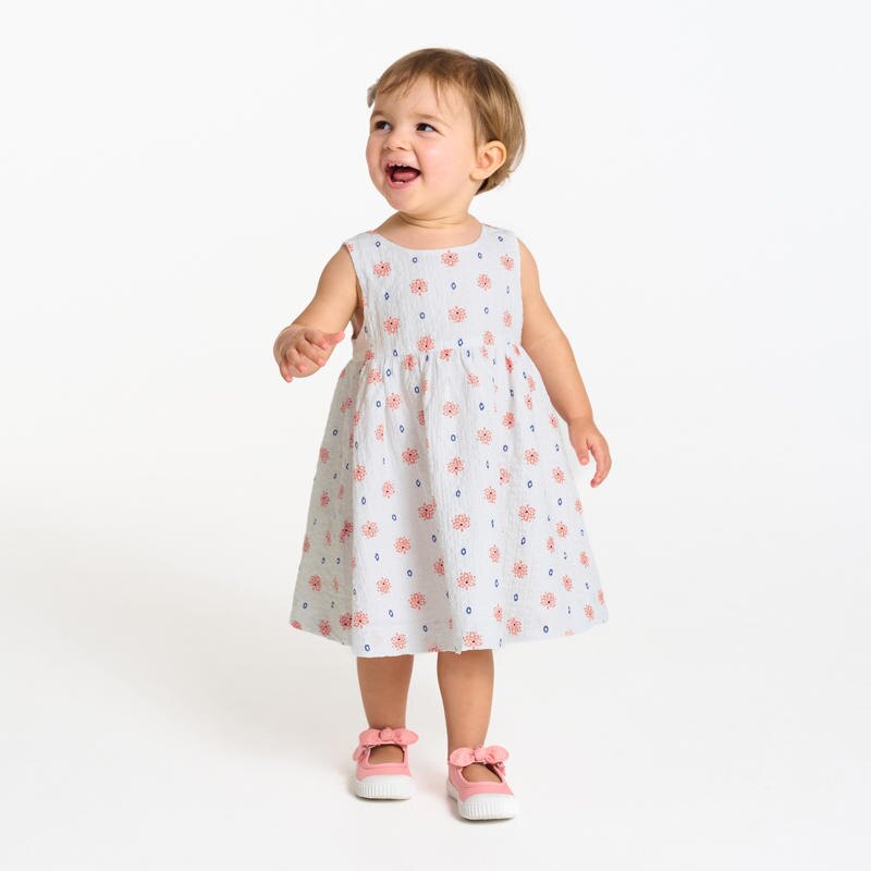 Robe à bretelles gaufrée et bloomer blanc bébé fille Rose