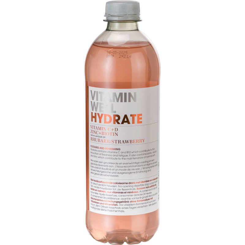 Eau vitaminée Vitamin Well Hydrate Rhubarbe et fraise 50 cl - 24 bouteilles