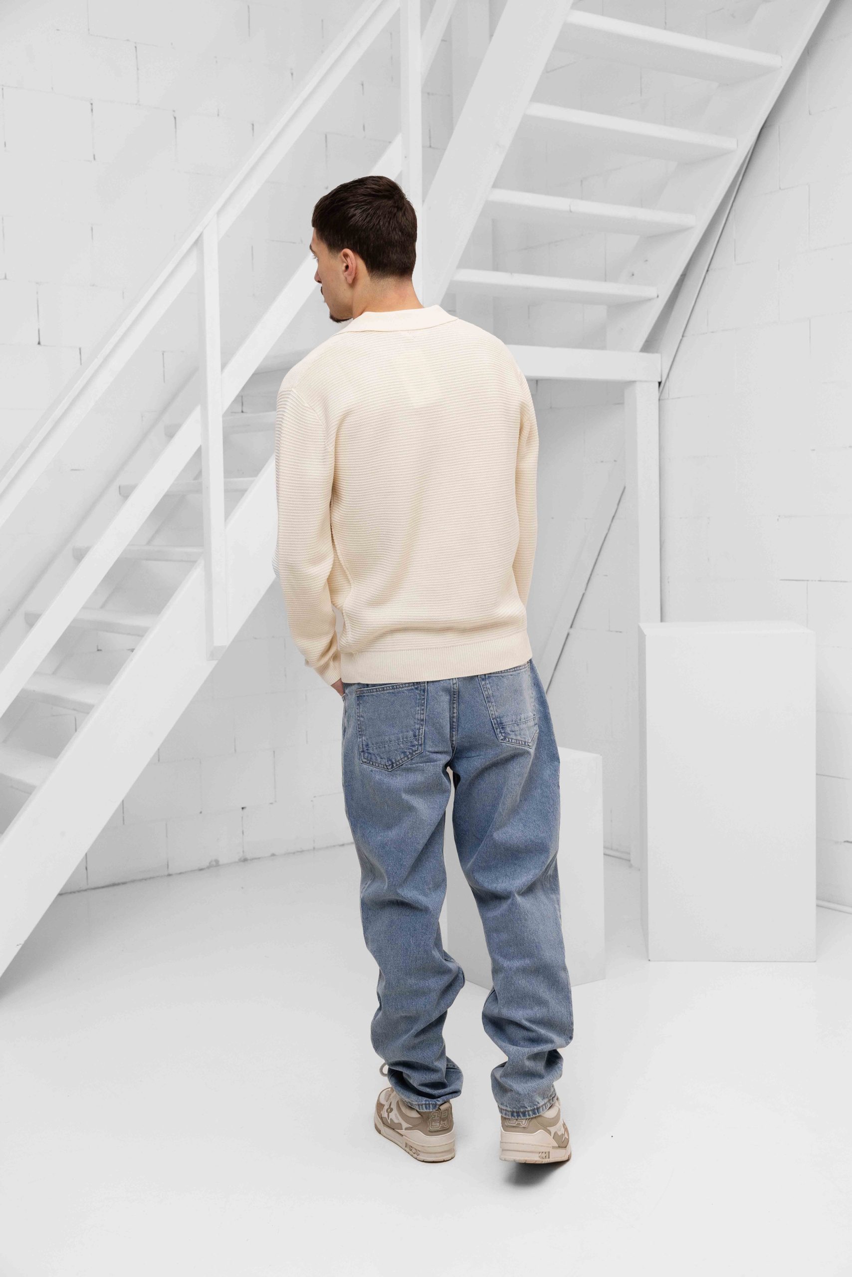 Pure Path Own The Journey Knitwear Polo Sweater Heren Gebroken Wit