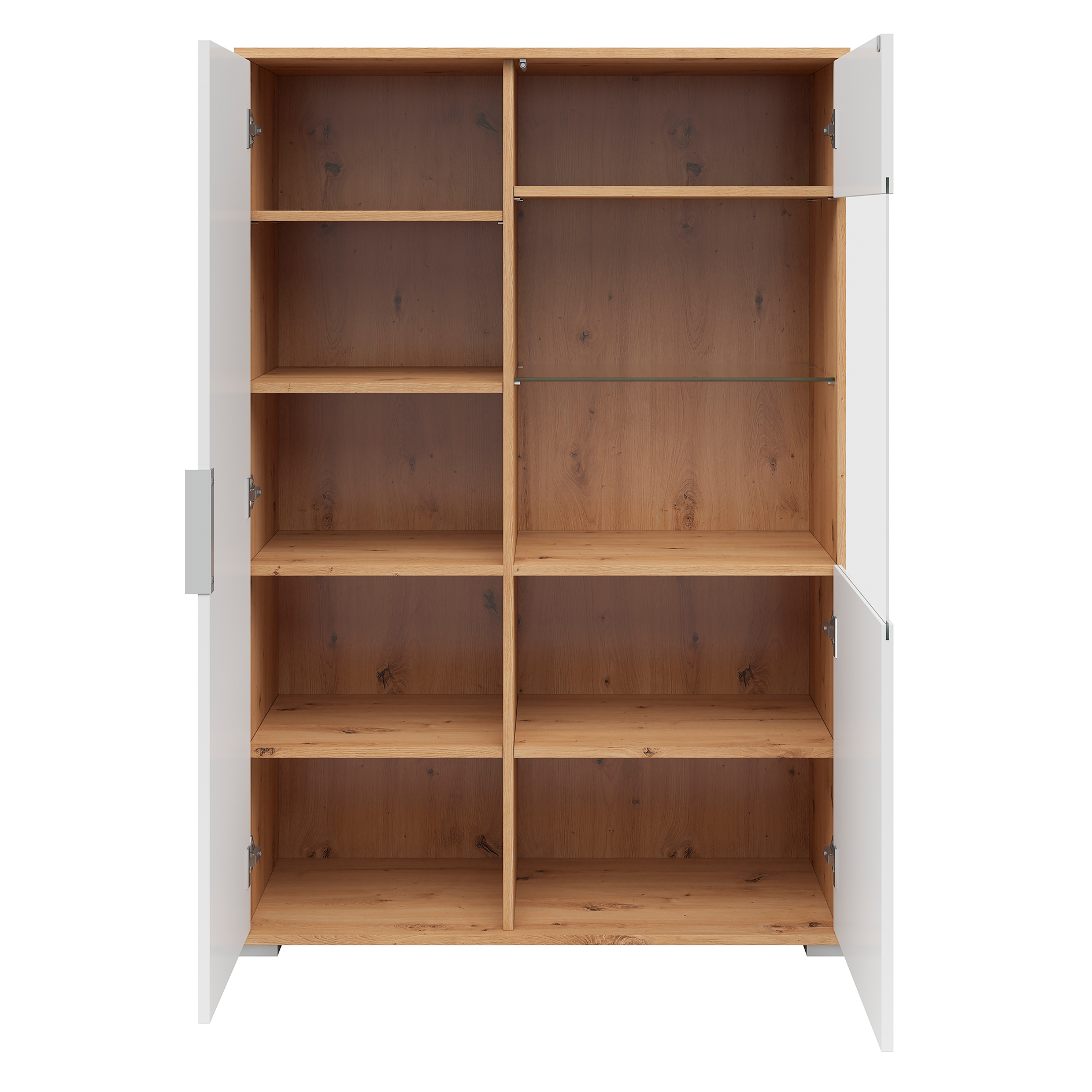 Highboardvitrine - weiß Glanz - Artisan Eiche - 90 cm breit