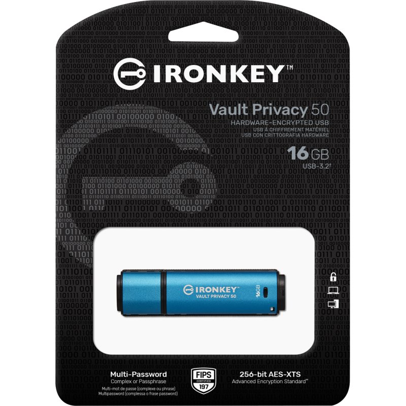Kingston Technology IronKey 16Go Vault Privacy 50 chiffrée AES-256, FIPS 197