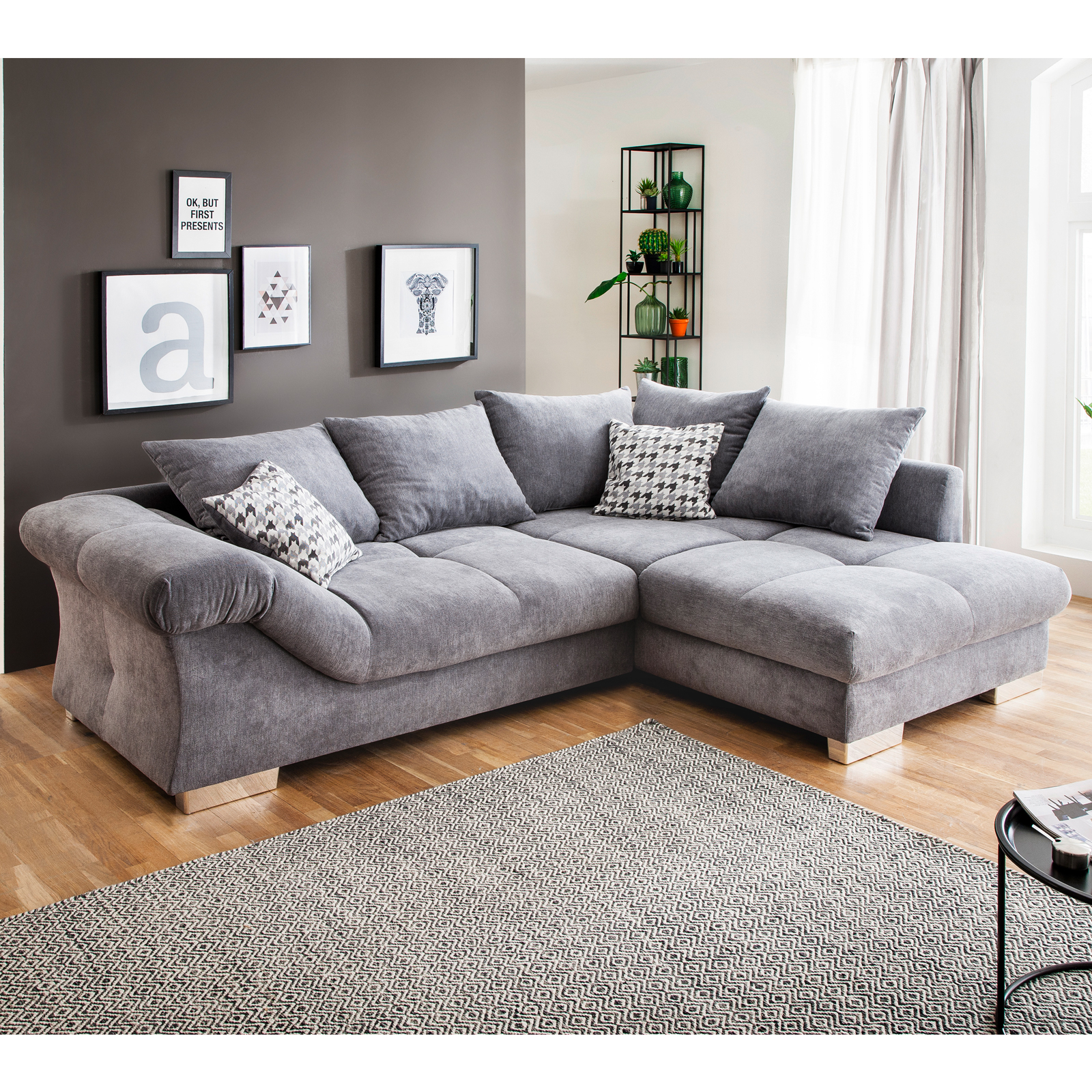 Ecksofa - anthrazit - beidseitig montierbar - 286 cm breit