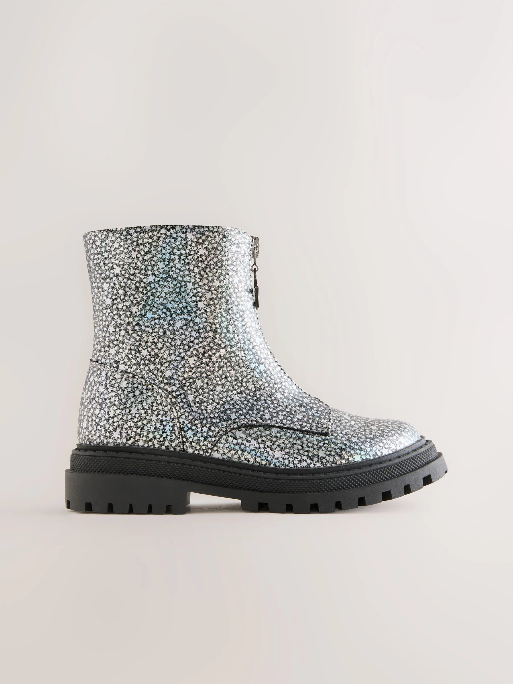 Silver Metallic Stars - Enkellaarzen met rits aan de voorkant