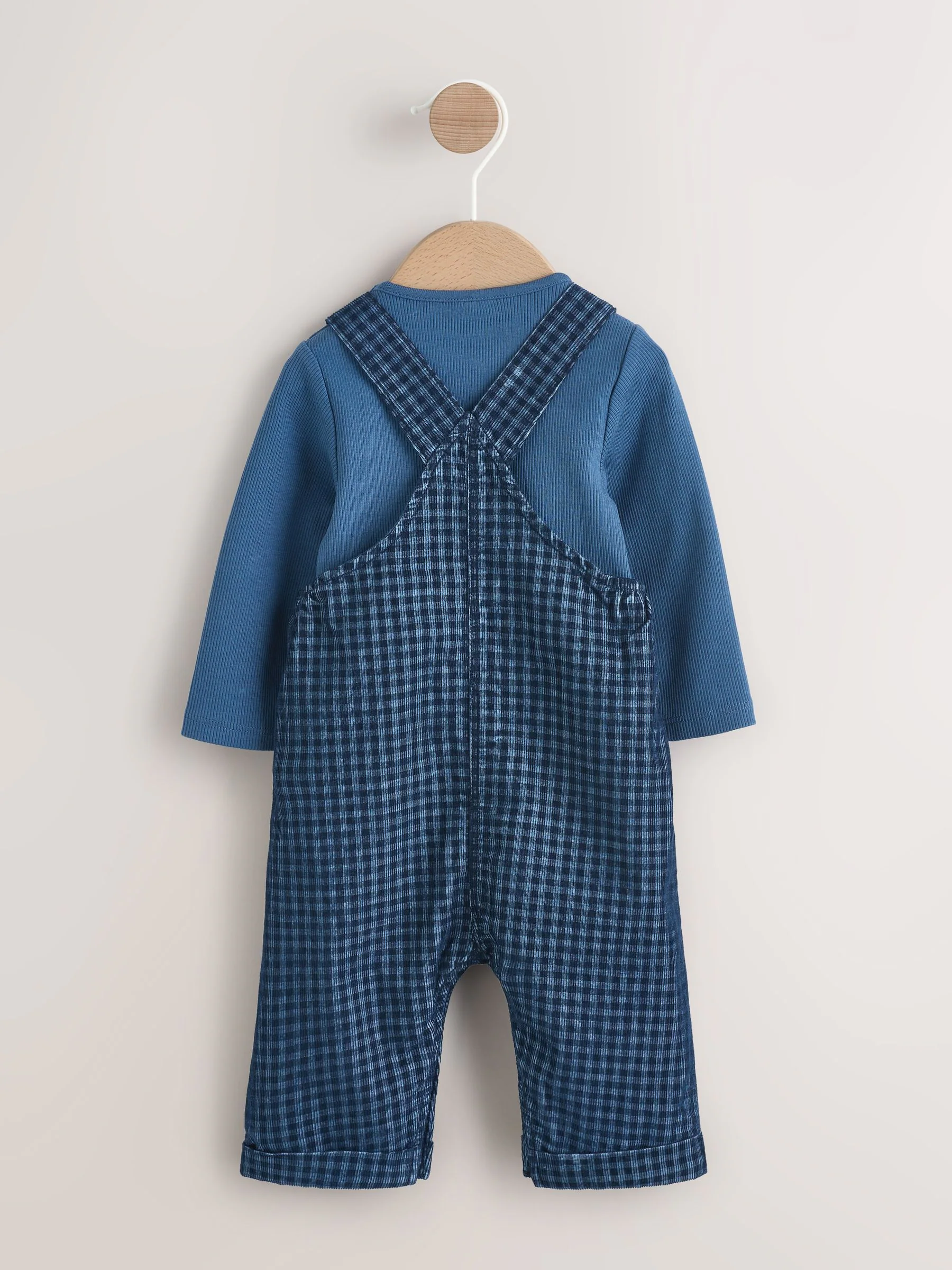 Blauw geruit - Babyset van corduroy tuinbroek en rompertje (0mnd-2jr)