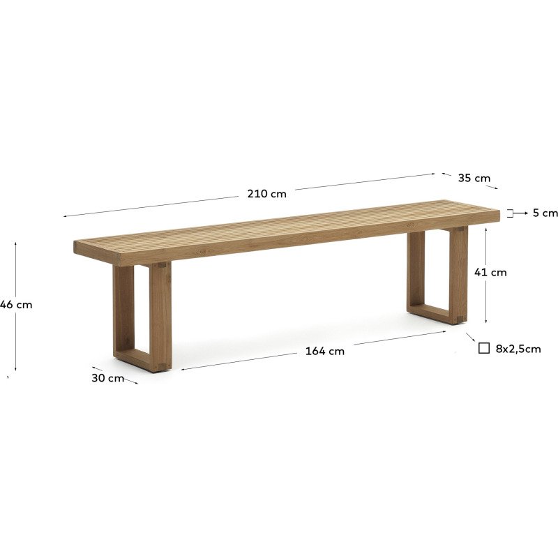Banc Canadell - bois de teck massif recyclé - L 210 x P 35 X H 41cm