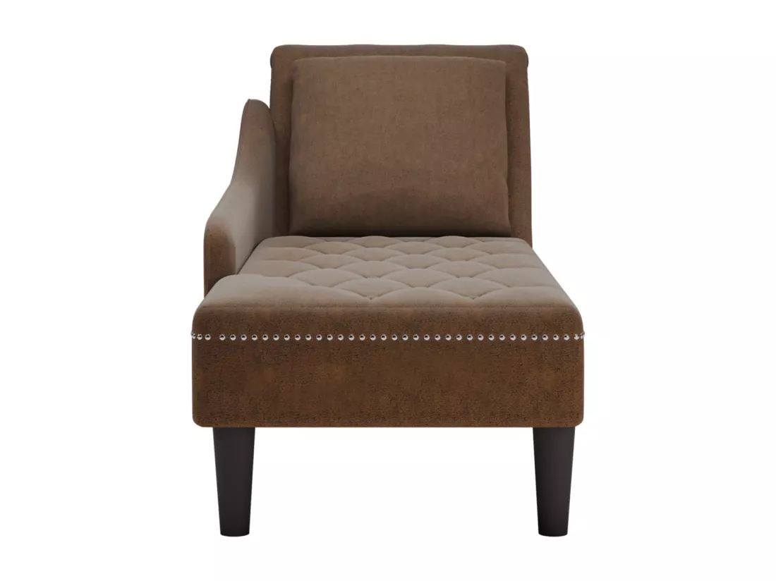 Fauteuil long avec coussin et accoudoir droit marron similicuir