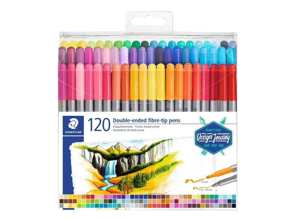 STAEDTLER Fiberpen Design Journey Dobbelt-spids 0.5-0.8 mm / 3 mm Fine - med 120 stk. ass. farver