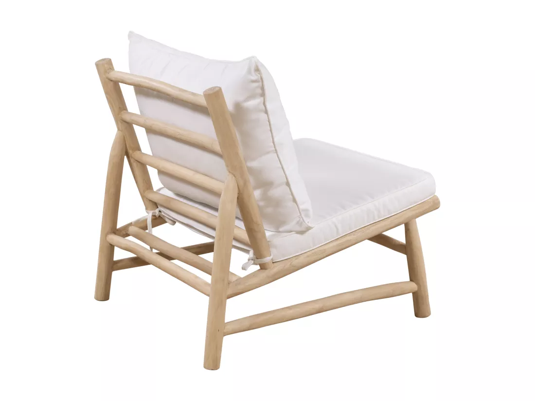 Salon de jardin en teck : 2 fauteuils et une table basse ronde - Naturel clair et blanc - TULUM de MYLIA