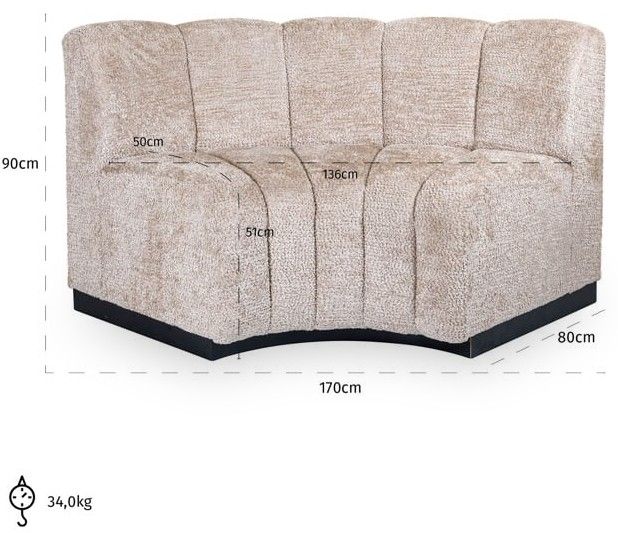 Eetkamerbank S4620 Corner Lovely Beige Hillpark B170 x D80 x H90 cm