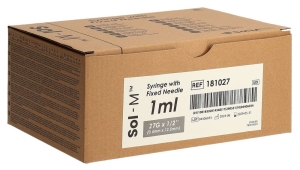 SOL-M Spritze mit fixierter Nadel 1ml 27G 1/2, 100 Stück