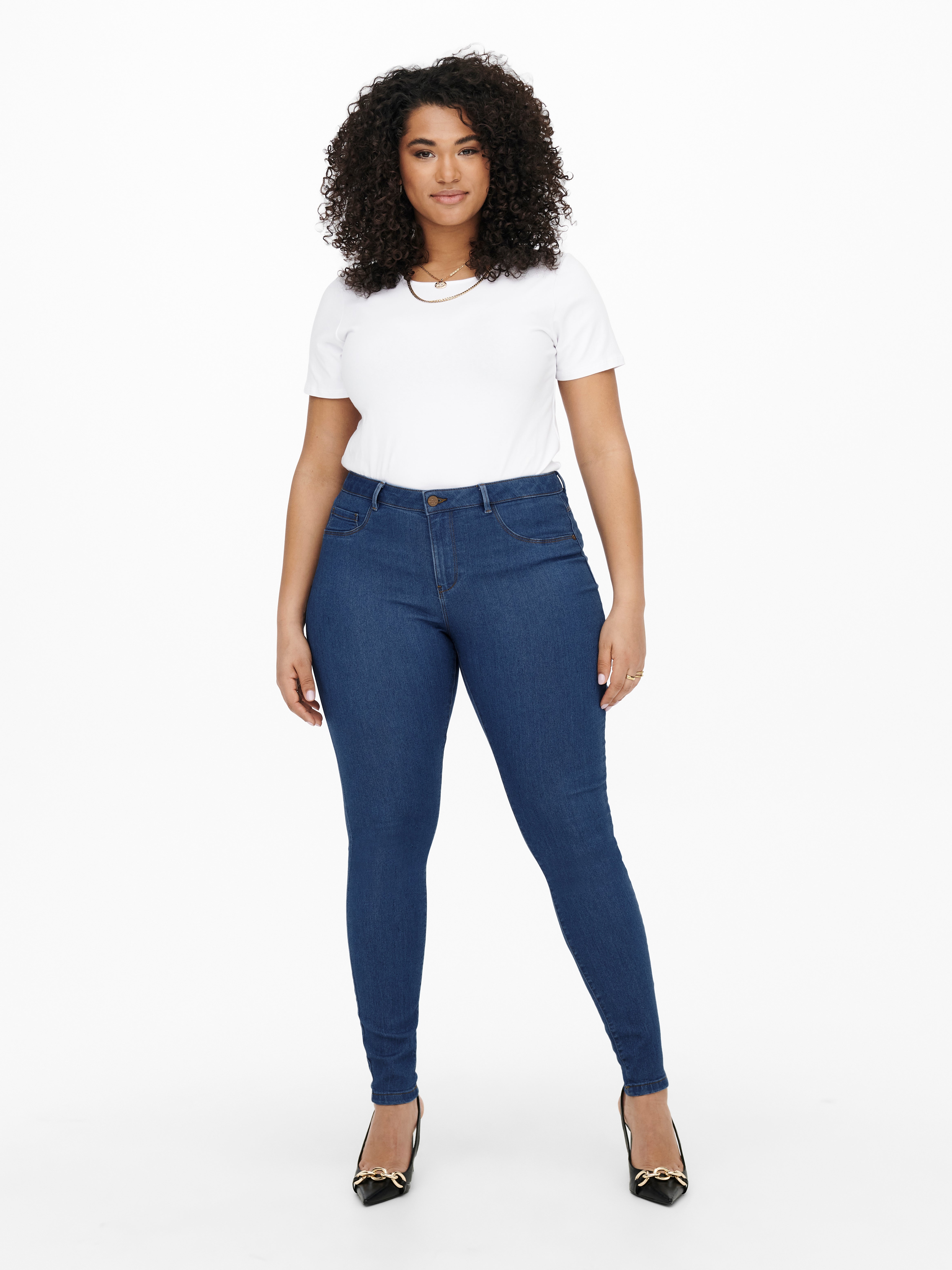 CARTHUNDER Mittlere Taille Skinny Fit Jeans Medium Blue Denim