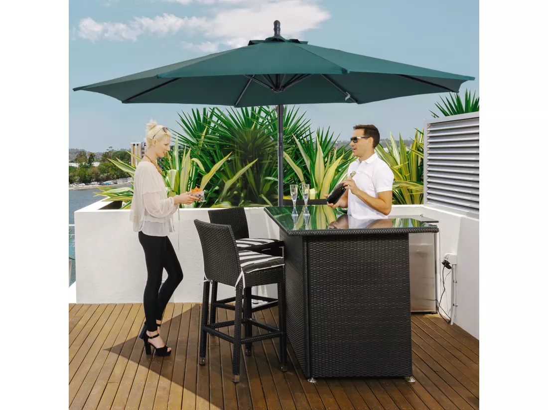 Parasol déporté octogonal inclinable manivelle pied acier Ø 3 x 2,5H m vert