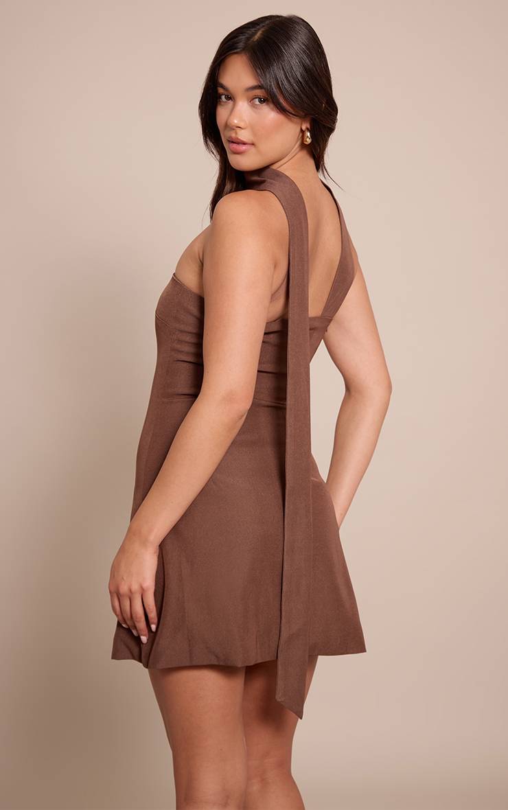 Chocolat Robe Droite Bandeau À Détail Foulard Tissé